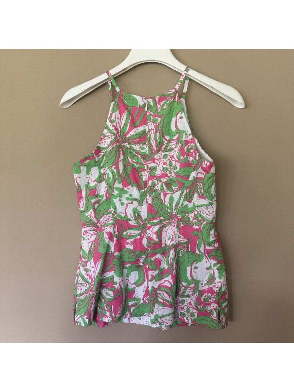 Lilly Pulitzer Anabelle Top sz 00 Hotty Pink Forgot My Trunks Floral Lace Trim - Picture 4 of 11